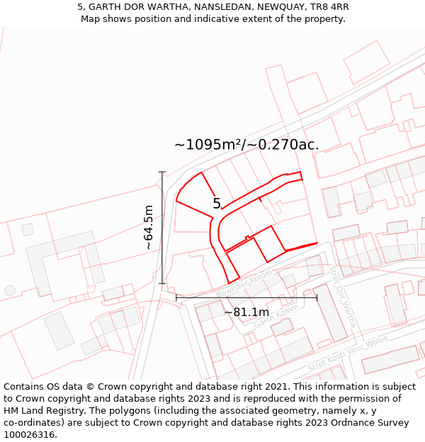 5, GARTH DOR WARTHA, NANSLEDAN, NEWQUAY, TR8 4RR: Plot and title map