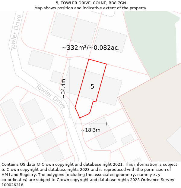 5, TOWLER DRIVE, COLNE, BB8 7GN: Plot and title map