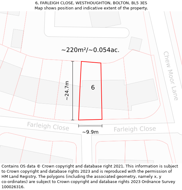 6, FARLEIGH CLOSE, WESTHOUGHTON, BOLTON, BL5 3ES: Plot and title map