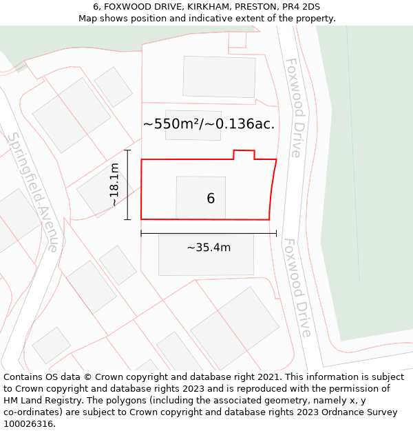 6, FOXWOOD DRIVE, KIRKHAM, PRESTON, PR4 2DS: Plot and title map