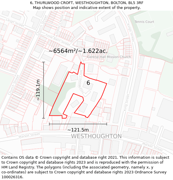 6, THURLWOOD CROFT, WESTHOUGHTON, BOLTON, BL5 3RF: Plot and title map