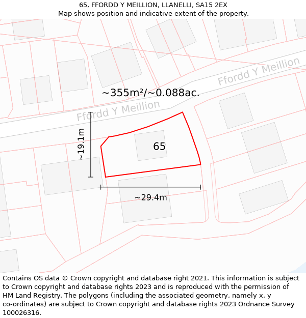 65, FFORDD Y MEILLION, LLANELLI, SA15 2EX: Plot and title map