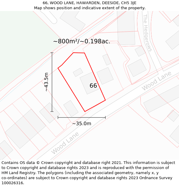 66, WOOD LANE, HAWARDEN, DEESIDE, CH5 3JE: Plot and title map