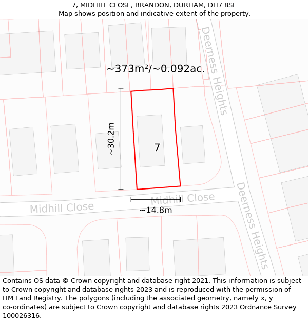 7, MIDHILL CLOSE, BRANDON, DURHAM, DH7 8SL: Plot and title map