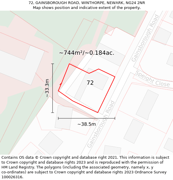 72, GAINSBOROUGH ROAD, WINTHORPE, NEWARK, NG24 2NR: Plot and title map