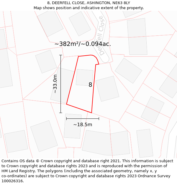 8, DEERFELL CLOSE, ASHINGTON, NE63 8LY: Plot and title map