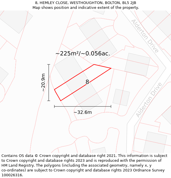 8, HEMLEY CLOSE, WESTHOUGHTON, BOLTON, BL5 2JB: Plot and title map