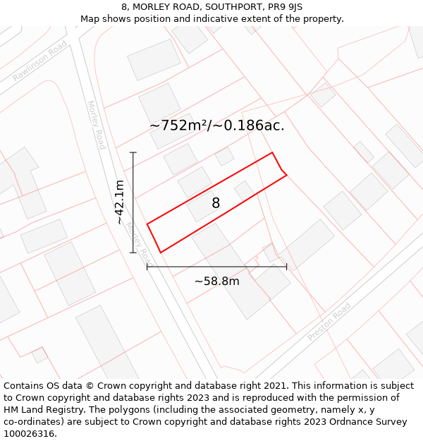 8, MORLEY ROAD, SOUTHPORT, PR9 9JS: Plot and title map