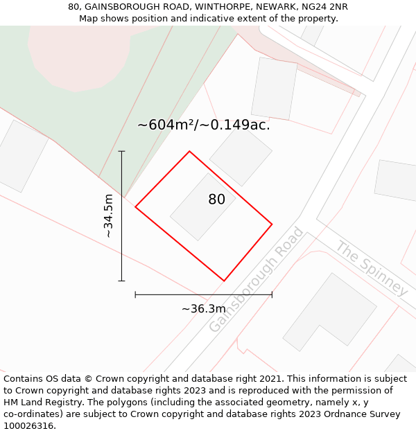 80, GAINSBOROUGH ROAD, WINTHORPE, NEWARK, NG24 2NR: Plot and title map