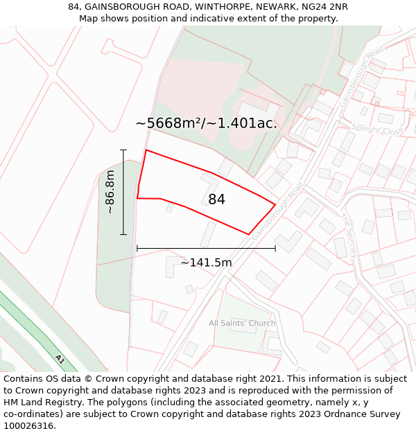 84, GAINSBOROUGH ROAD, WINTHORPE, NEWARK, NG24 2NR: Plot and title map