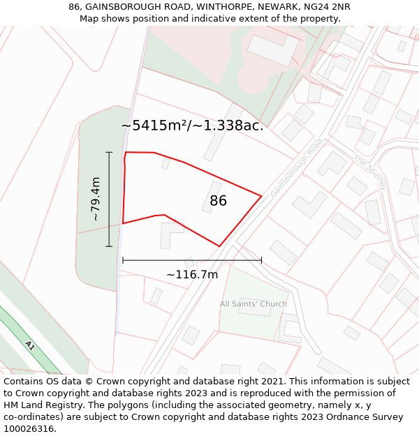 86, GAINSBOROUGH ROAD, WINTHORPE, NEWARK, NG24 2NR: Plot and title map