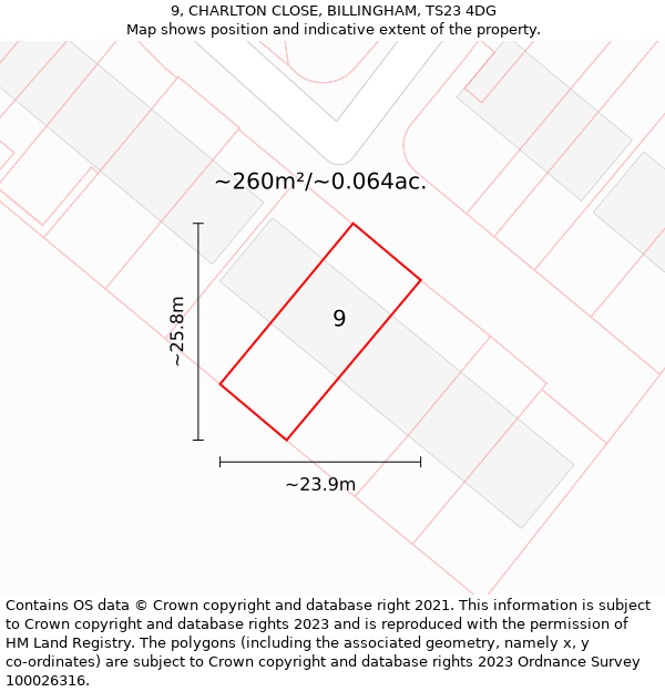 9, CHARLTON CLOSE, BILLINGHAM, TS23 4DG: Plot and title map