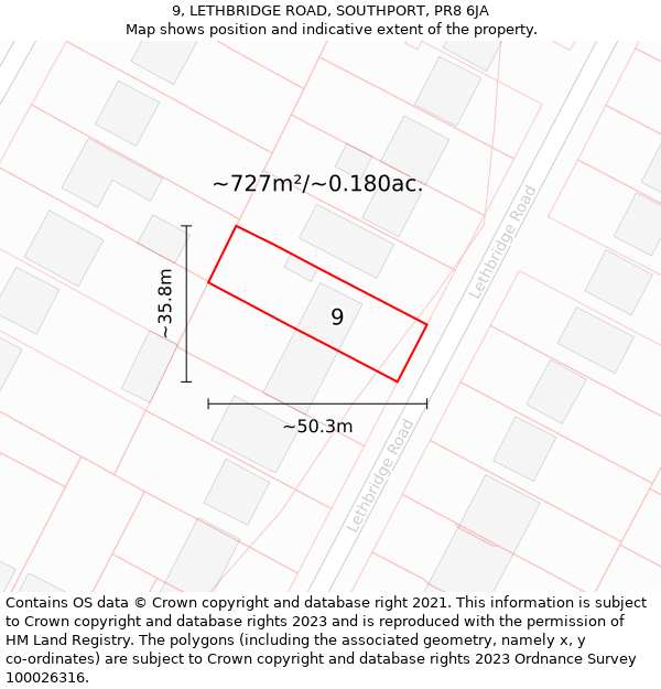 9, LETHBRIDGE ROAD, SOUTHPORT, PR8 6JA: Plot and title map