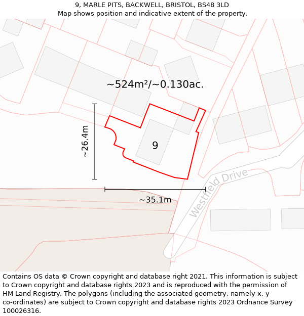 9, MARLE PITS, BACKWELL, BRISTOL, BS48 3LD: Plot and title map