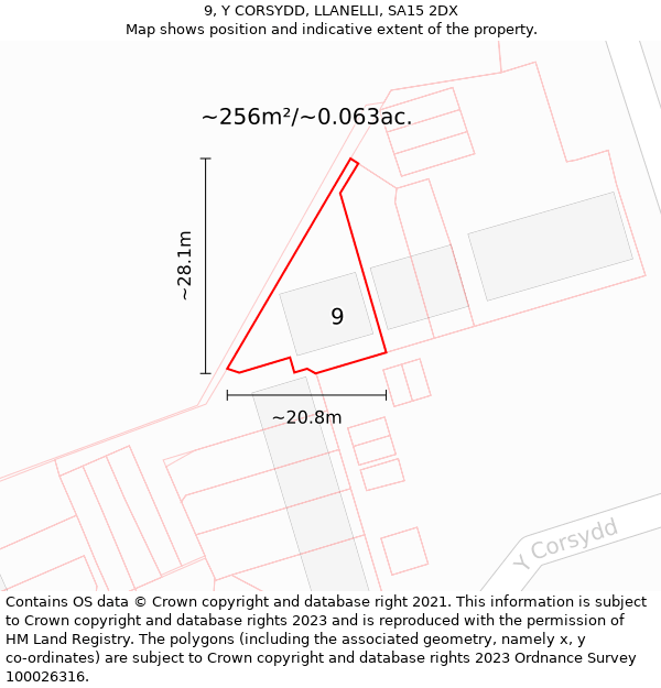 9, Y CORSYDD, LLANELLI, SA15 2DX: Plot and title map