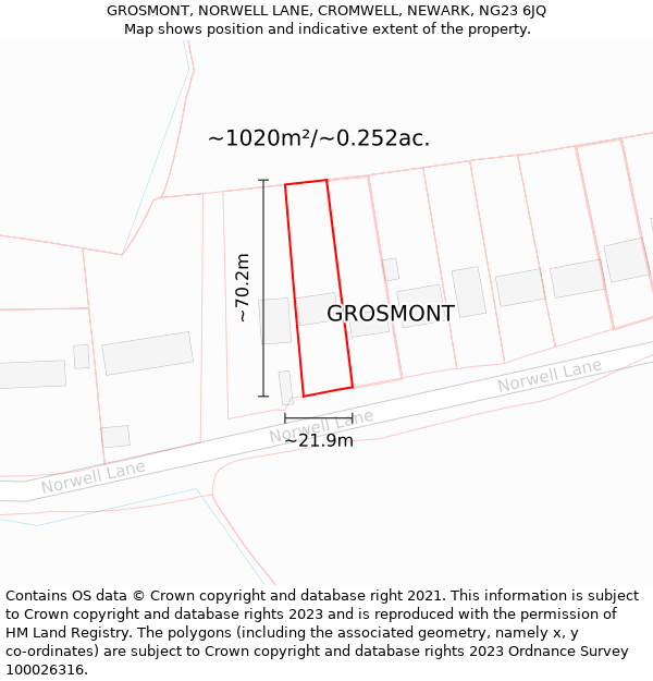 GROSMONT, NORWELL LANE, CROMWELL, NEWARK, NG23 6JQ: Plot and title map