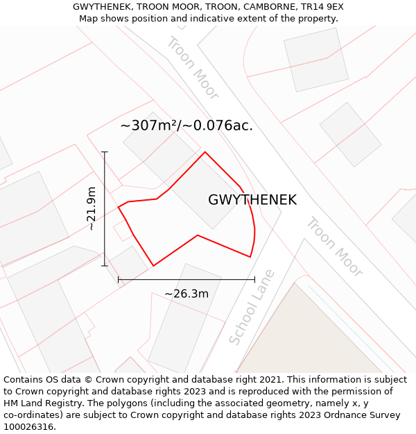 GWYTHENEK, TROON MOOR, TROON, CAMBORNE, TR14 9EX: Plot and title map