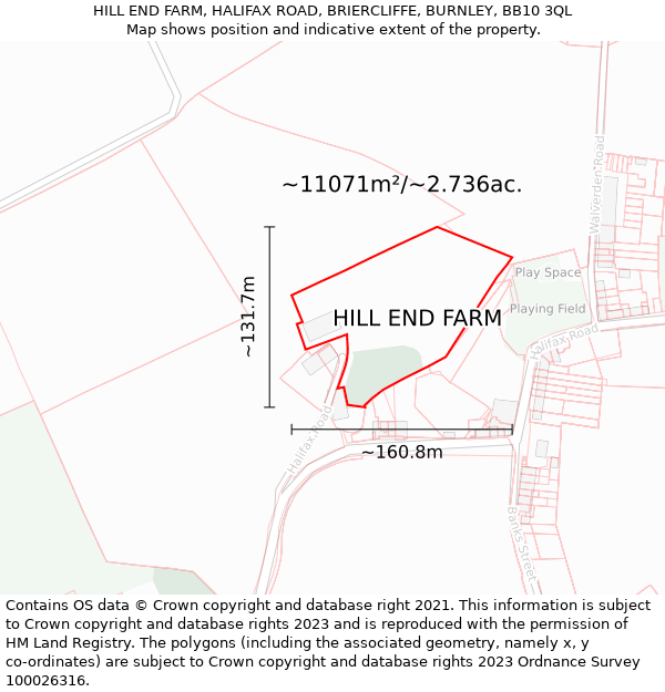 HILL END FARM, HALIFAX ROAD, BRIERCLIFFE, BURNLEY, BB10 3QL: Plot and title map