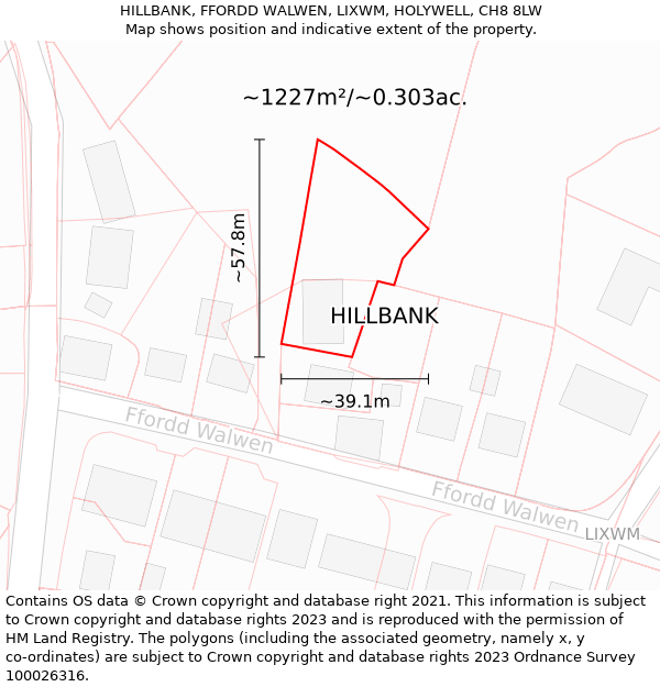 HILLBANK, FFORDD WALWEN, LIXWM, HOLYWELL, CH8 8LW: Plot and title map