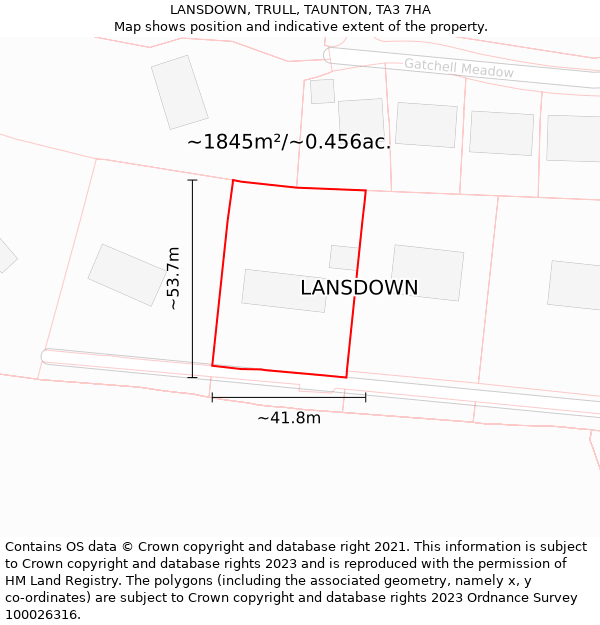LANSDOWN, TRULL, TAUNTON, TA3 7HA: Plot and title map