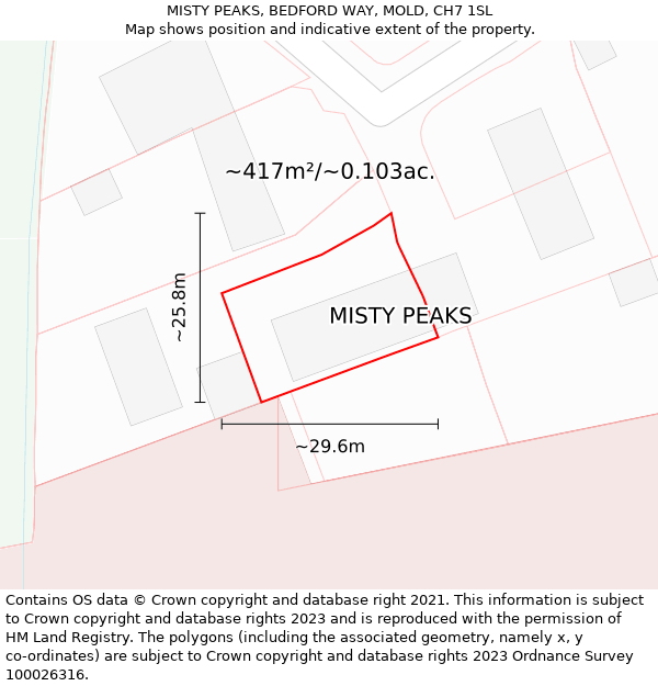 MISTY PEAKS, BEDFORD WAY, MOLD, CH7 1SL: Plot and title map