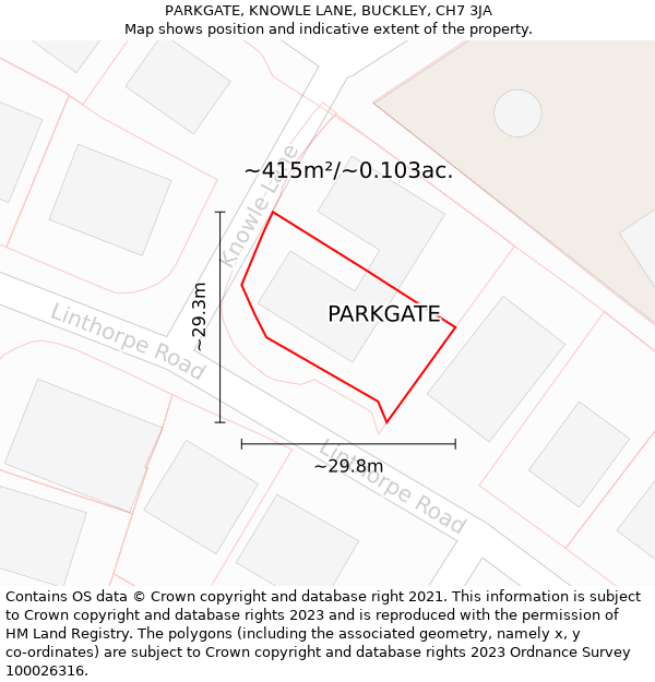 PARKGATE, KNOWLE LANE, BUCKLEY, CH7 3JA: Plot and title map