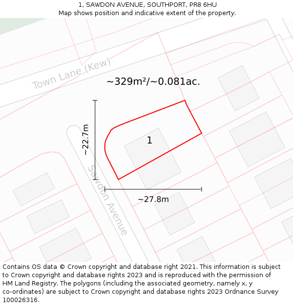 1, SAWDON AVENUE, SOUTHPORT, PR8 6HU: Plot and title map