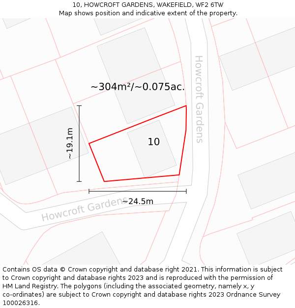 10, HOWCROFT GARDENS, WAKEFIELD, WF2 6TW: Plot and title map