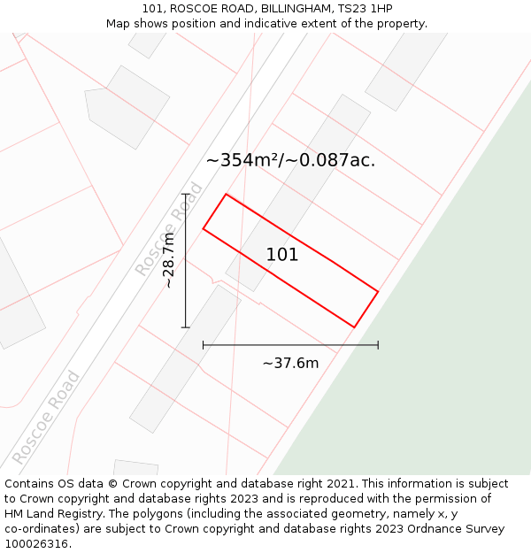 101, ROSCOE ROAD, BILLINGHAM, TS23 1HP: Plot and title map