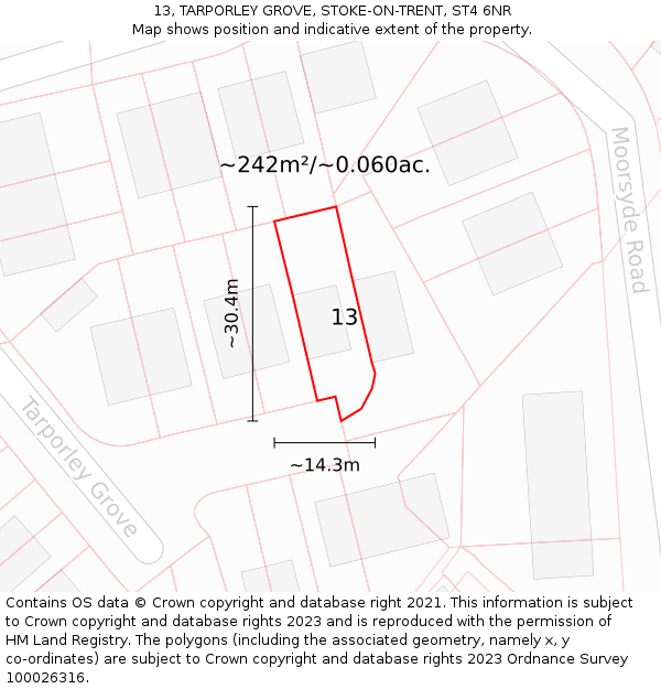 13, TARPORLEY GROVE, STOKE-ON-TRENT, ST4 6NR: Plot and title map