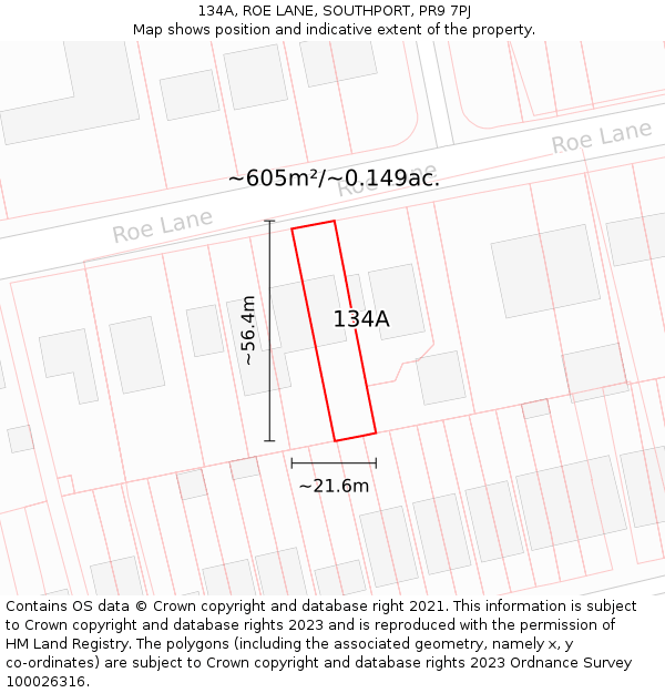 134A, ROE LANE, SOUTHPORT, PR9 7PJ: Plot and title map