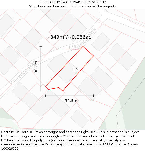 15, CLARENCE WALK, WAKEFIELD, WF2 8UD: Plot and title map