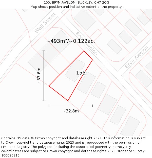 155, BRYN AWELON, BUCKLEY, CH7 2QG: Plot and title map