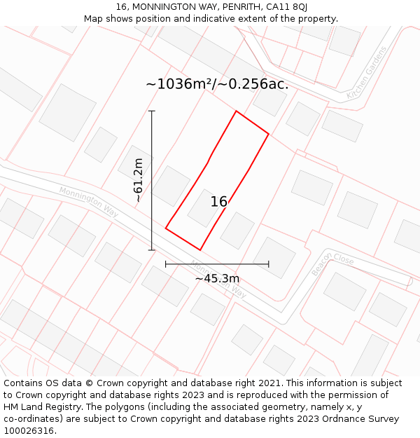 16, MONNINGTON WAY, PENRITH, CA11 8QJ: Plot and title map