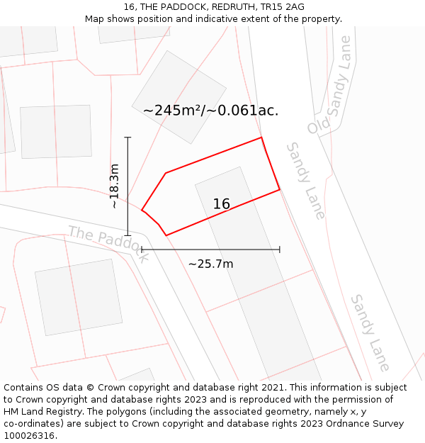 16, THE PADDOCK, REDRUTH, TR15 2AG: Plot and title map