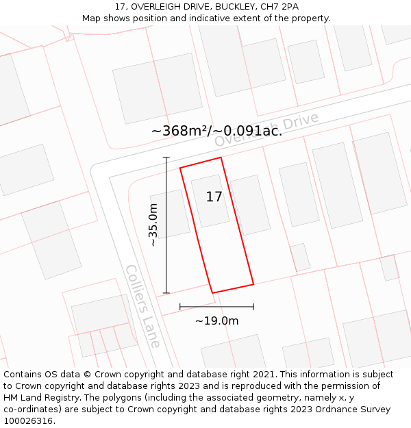 17, OVERLEIGH DRIVE, BUCKLEY, CH7 2PA: Plot and title map