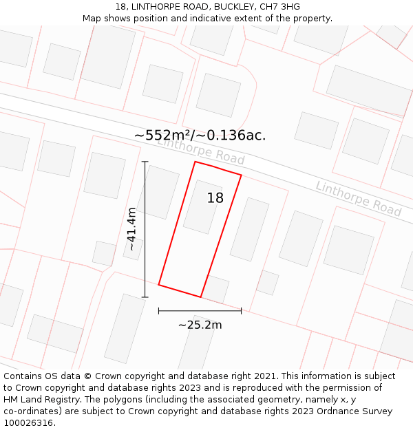 18, LINTHORPE ROAD, BUCKLEY, CH7 3HG: Plot and title map