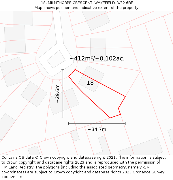 18, MILNTHORPE CRESCENT, WAKEFIELD, WF2 6BE: Plot and title map