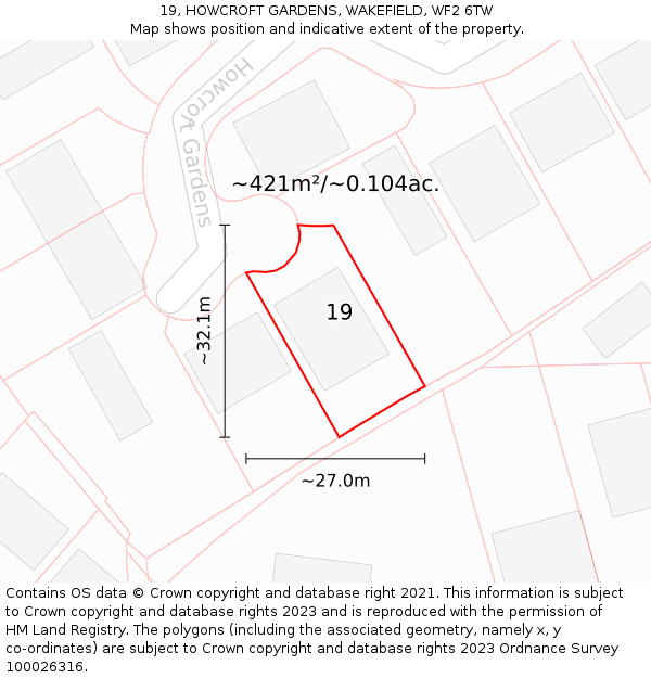 19, HOWCROFT GARDENS, WAKEFIELD, WF2 6TW: Plot and title map