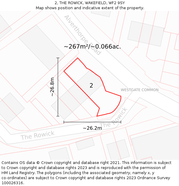 2, THE ROWICK, WAKEFIELD, WF2 9SY: Plot and title map