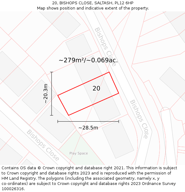 20, BISHOPS CLOSE, SALTASH, PL12 6HP: Plot and title map