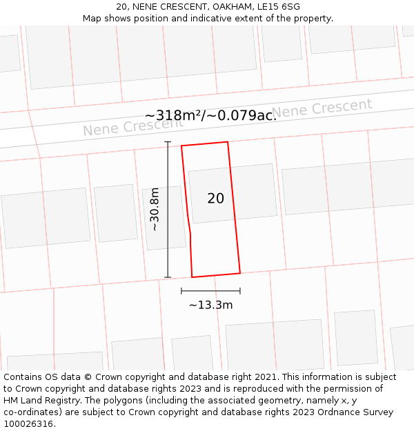 20, NENE CRESCENT, OAKHAM, LE15 6SG: Plot and title map