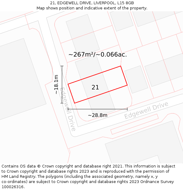 21, EDGEWELL DRIVE, LIVERPOOL, L15 8GB: Plot and title map