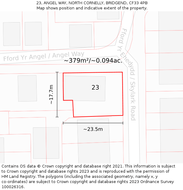 23, ANGEL WAY, NORTH CORNELLY, BRIDGEND, CF33 4PB: Plot and title map