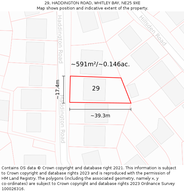 29, HADDINGTON ROAD, WHITLEY BAY, NE25 9XE: Plot and title map