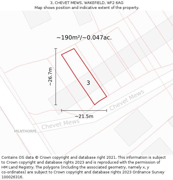 3, CHEVET MEWS, WAKEFIELD, WF2 6AG: Plot and title map