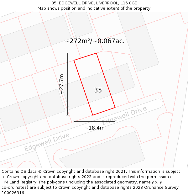 35, EDGEWELL DRIVE, LIVERPOOL, L15 8GB: Plot and title map