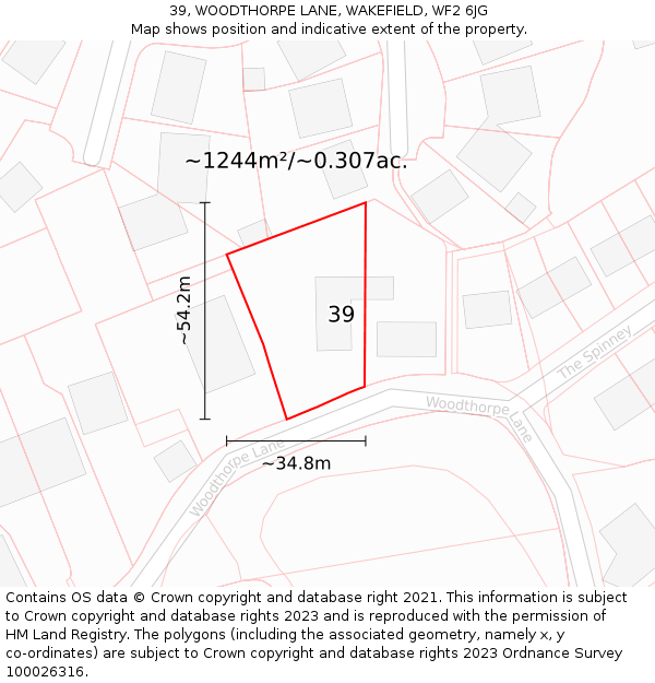 39, WOODTHORPE LANE, WAKEFIELD, WF2 6JG: Plot and title map