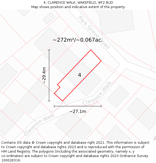 4, CLARENCE WALK, WAKEFIELD, WF2 8UD: Plot and title map