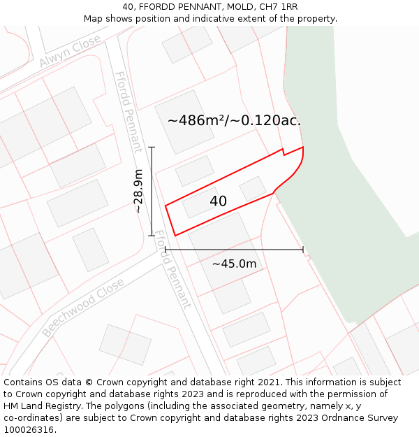 40, FFORDD PENNANT, MOLD, CH7 1RR: Plot and title map